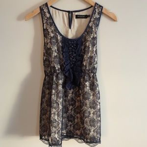 MM Couture | Navy Lace Beaded Tank- Sz L